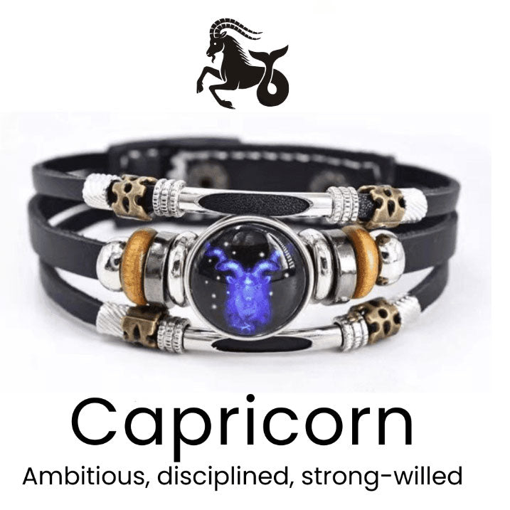 đ BĂ€r ditt öde: LĂ€derarmband med de 12 stjĂ€rnteckne đ