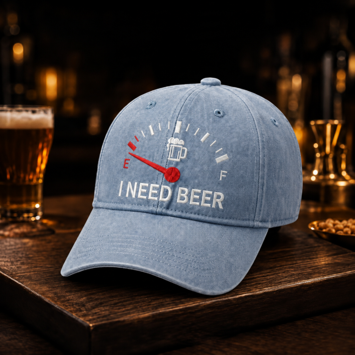 đș Basebollkeps med broderiet âI NEED BEERâ â Unisex-minneskeps