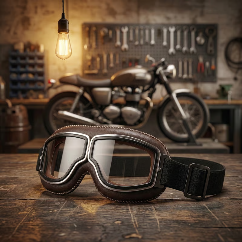 OTG Vintage motorcykelglasögon🕶️ – Passar över receptbelagda glasögon, mjukt vadderade retroglasögon för motorcykelkörning med halkskyddsrem och UV400-skyd