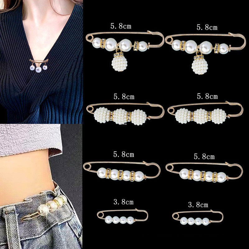 ✨Pearl Brooch Pins,Safety Pins for Clothing Dress pants skirt Cardigan Collar,Faux Pearl Rhinestones Brooches for Women Girls Pants Extender Safety Pins