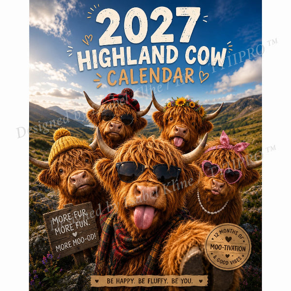đź 50% RABATT â ENDAST 179 KR! Rolig vĂ€ggkalender med höglandskor för 2027 â A4-hĂ€ngkalender â 12 charmiga motiv â perfekt för hemmet, kontoret eller som present đŸâš