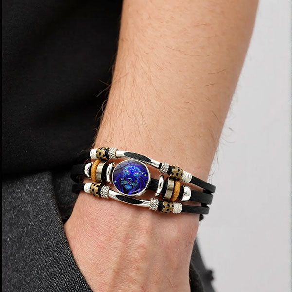 🌌 Bär ditt öde: Läderarmband med de 12 stjärnteckne 🌌