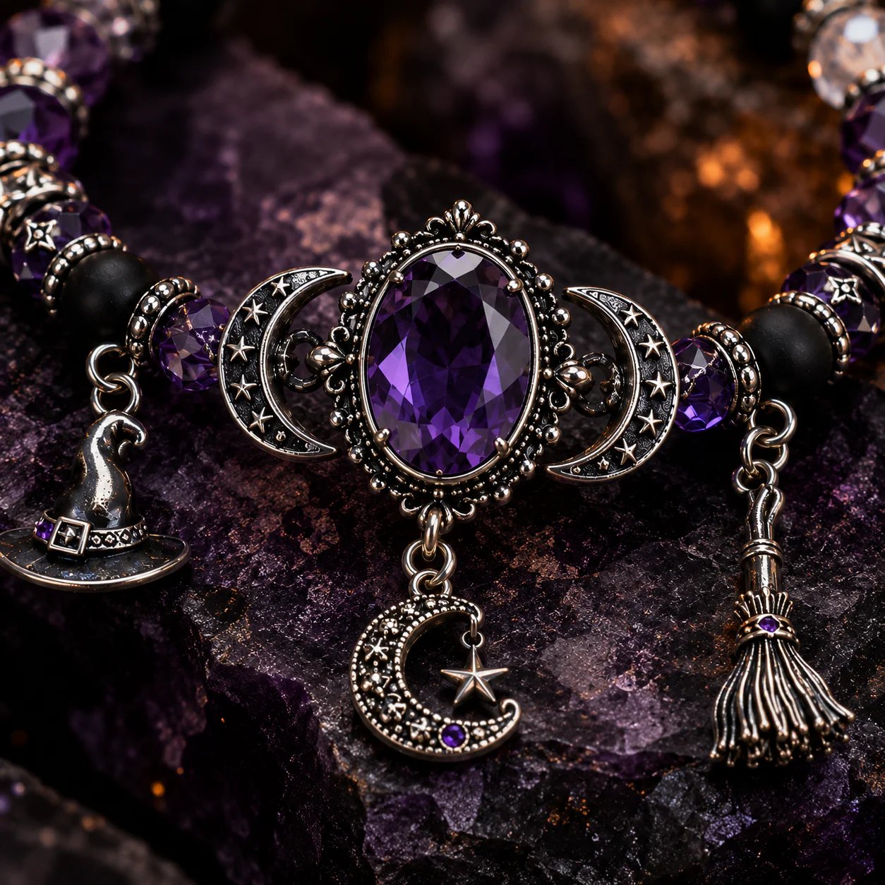 🔮 Armband med häxkristall och måneberloc