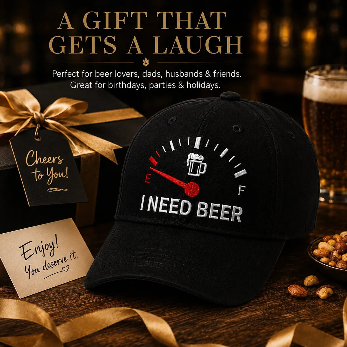 🍺 Basebollkeps med broderiet ”I NEED BEER” – Unisex-minneskeps