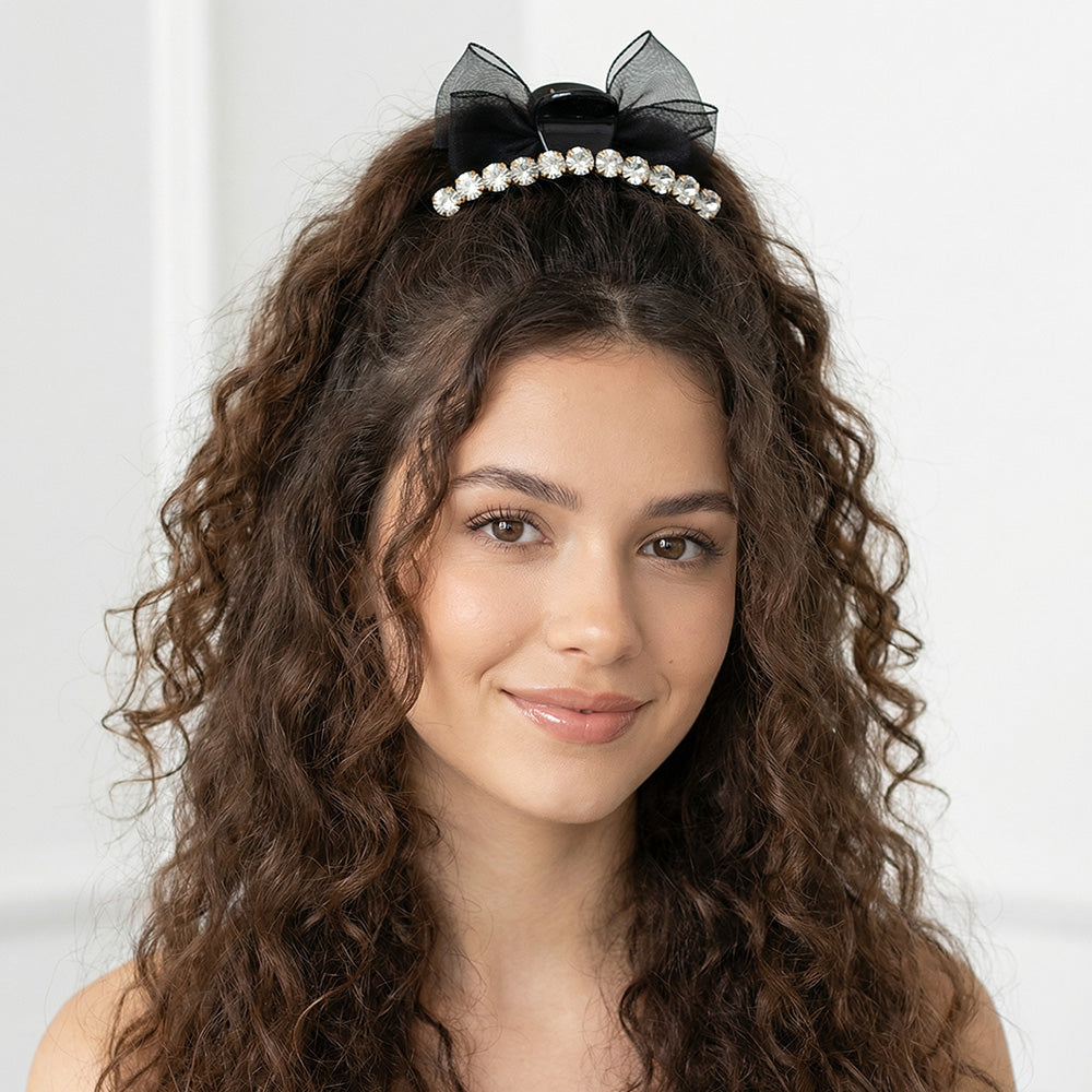 🎀7 cm dubbelsidiga hårklämmor med rosett och kristaller – passar alla åldrar perfekt