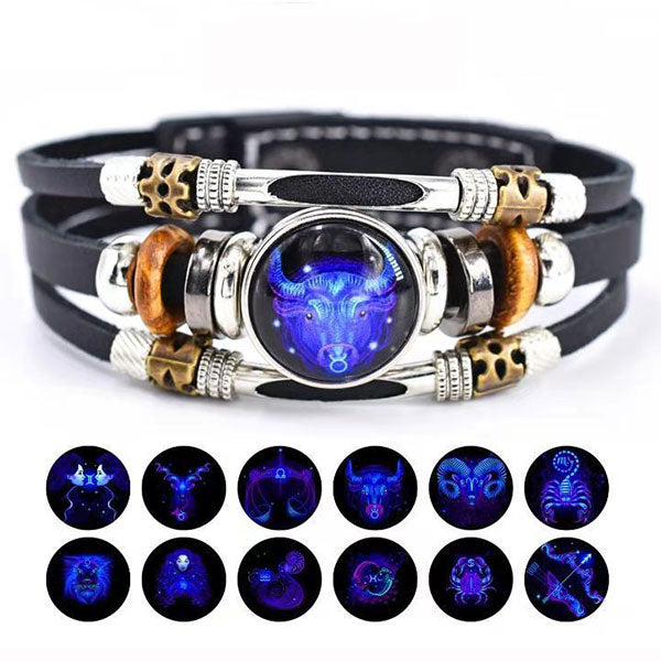 🌌 Bär ditt öde: Läderarmband med de 12 stjärnteckne 🌌