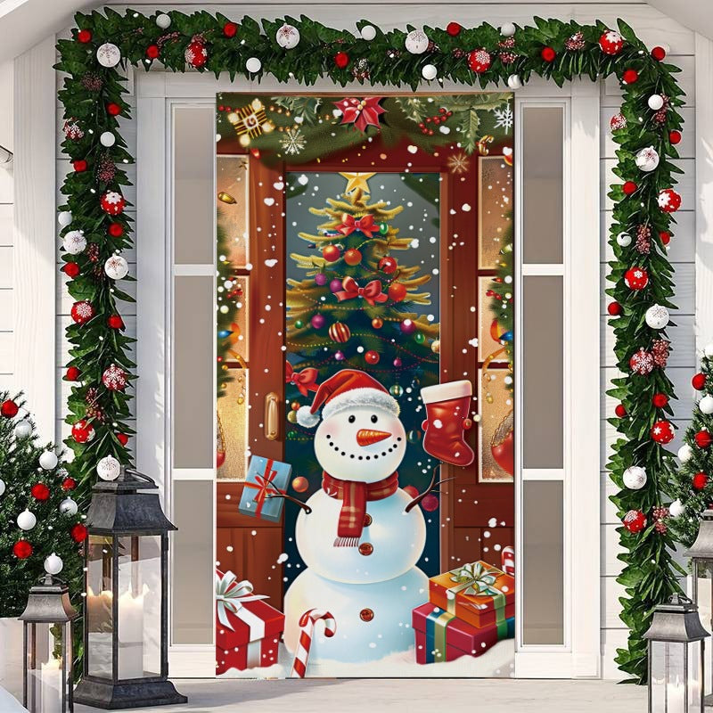 🎄 50% RABATT NU! Juldekoration för ytterdörr – festligt dörröverdrag med tomte, alver & banderoll – enkel installation på under en minut ✨