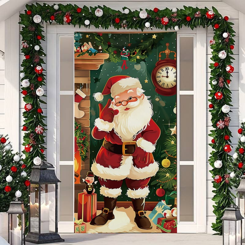 🎄 50% RABATT NU! Juldekoration för ytterdörr – festligt dörröverdrag med tomte, alver & banderoll – enkel installation på under en minut ✨