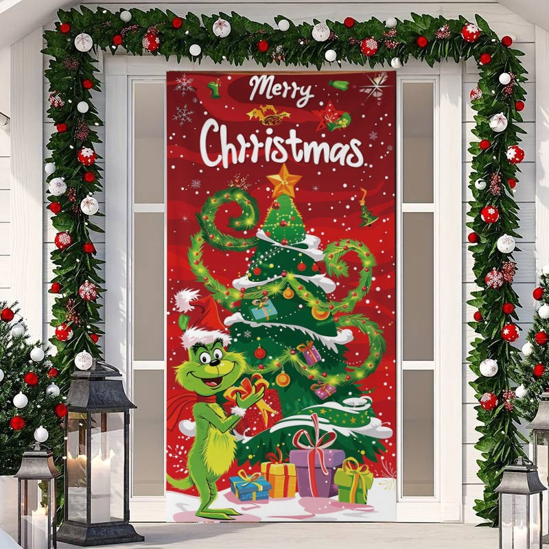 🎄 50% RABATT NU! Juldekoration för ytterdörr – festligt dörröverdrag med tomte, alver & banderoll – enkel installation på under en minut ✨