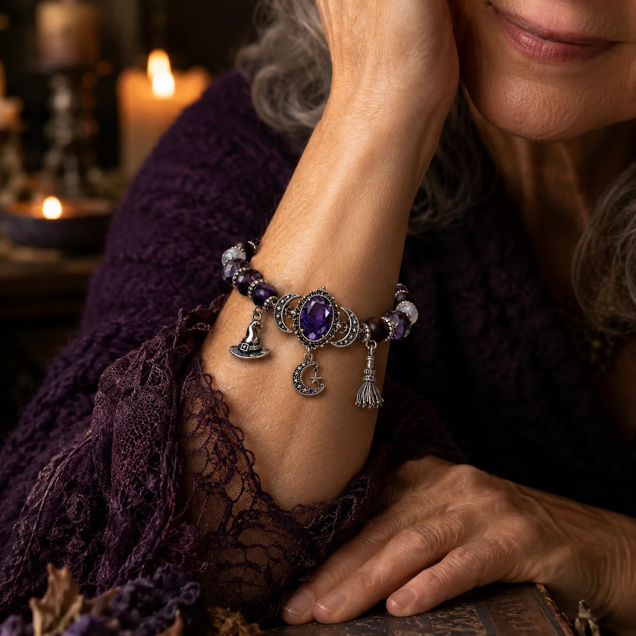🔮 Armband med häxkristall och måneberloc