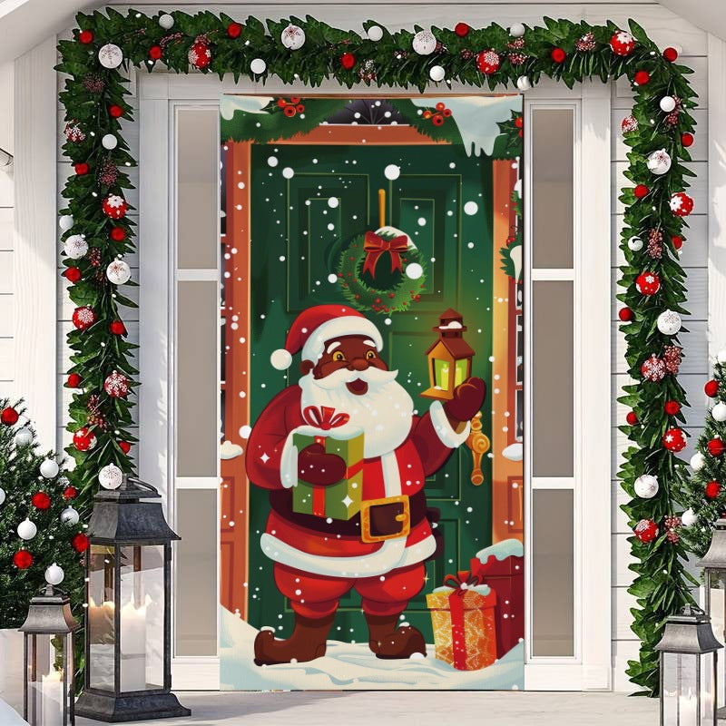 🎄 50% RABATT NU! Juldekoration för ytterdörr – festligt dörröverdrag med tomte, alver & banderoll – enkel installation på under en minut ✨