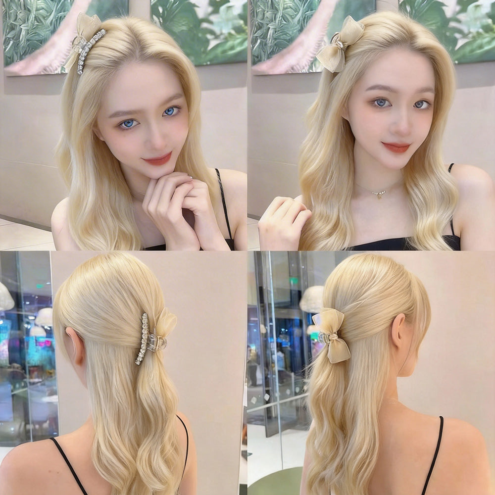 🎀7 cm dubbelsidiga hårklämmor med rosett och kristaller – passar alla åldrar perfekt