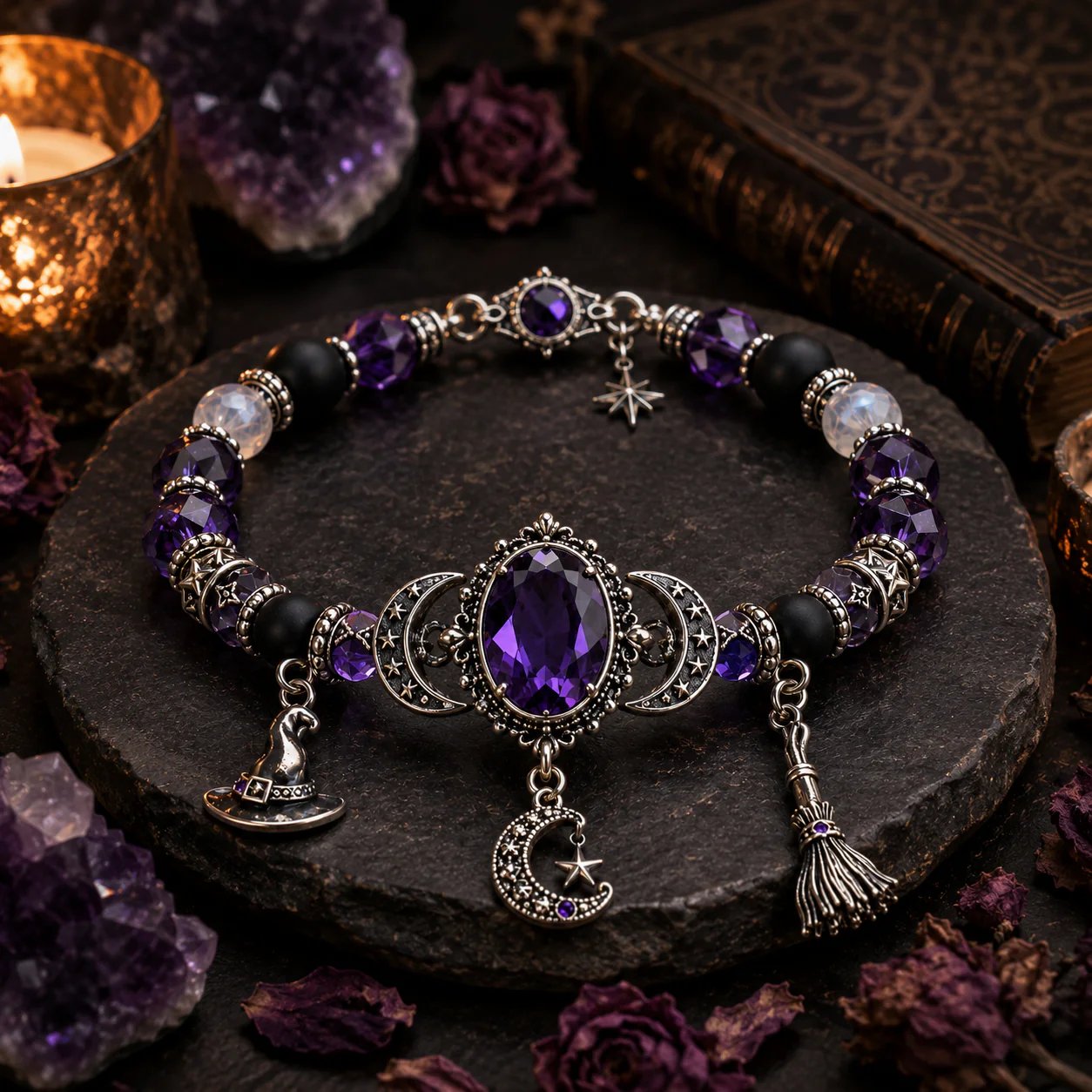 🔮 Armband med häxkristall och måneberloc