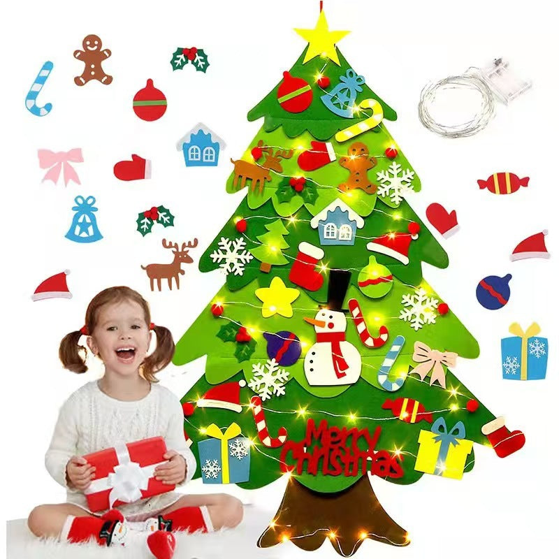 50 % rabatt!🎄DIY-julgran av filt för barn – 32 återanvändbara dekorationer + julbelysnin
