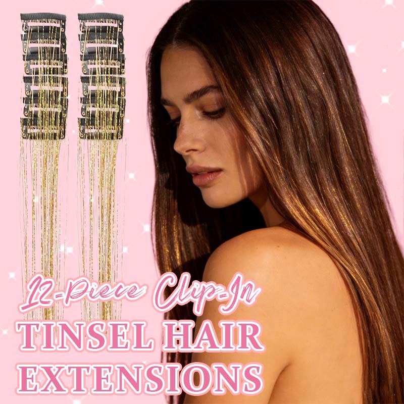 ✨ [Instant Sparkle] 12-delars clip-in tinsel hårförlängningar | Lys upp på några sekunder! 🦄