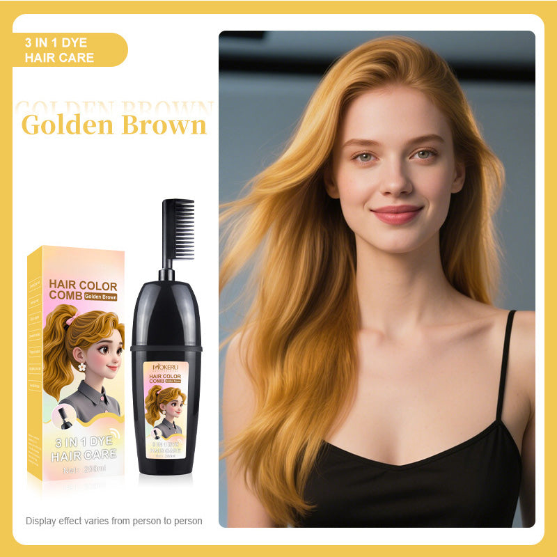 🧴3-i-1 växtbaserad hårfärgningskam | Enkel hårfärgning hemma med inbyggd borste