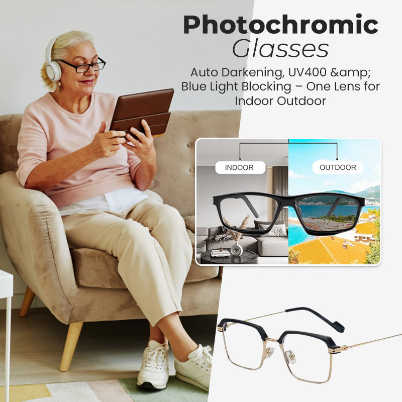 👓Fotokromatiska glasögon – automatisk mörkfärgning, UV400-skydd och blått ljusfilter