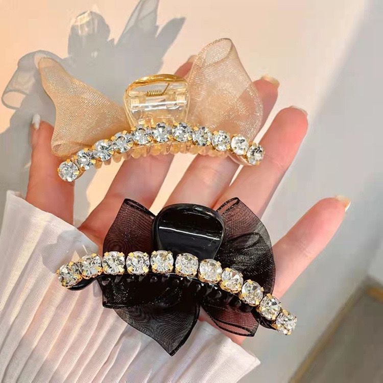 🎀7 cm dubbelsidiga hårklämmor med rosett och kristaller – passar alla åldrar perfekt