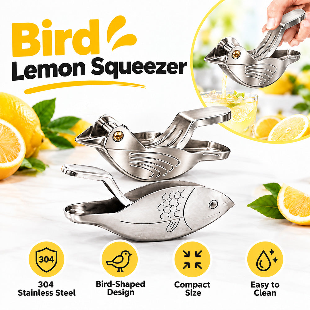 🐦2027 Elegant fågel och fisk – manuell citronpress i rostfritt stål, bärbar köksutrustning för citrusfrukte