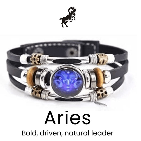 🌌 Bär ditt öde: Läderarmband med de 12 stjärnteckne 🌌