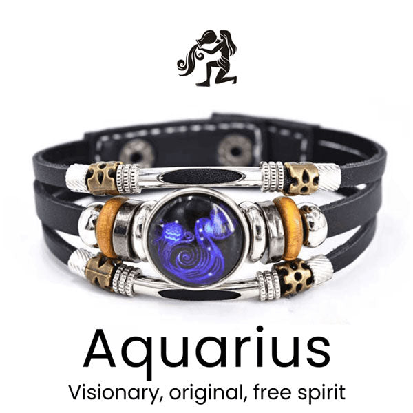 🌌 Bär ditt öde: Läderarmband med de 12 stjärnteckne 🌌