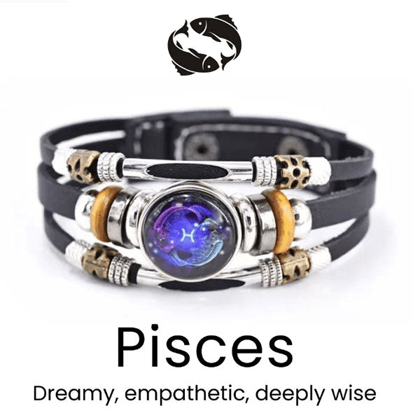 🌌 Bär ditt öde: Läderarmband med de 12 stjärnteckne 🌌