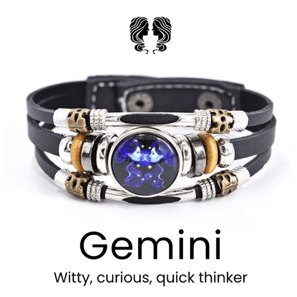 🌌 Bär ditt öde: Läderarmband med de 12 stjärnteckne 🌌