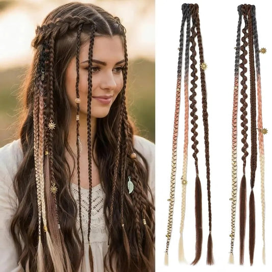 🌿🎨 Boho-flätor med pärlor och klämfäste – Enkel förvandling av frisyren för festivaler och vardagen (✨2 st.)