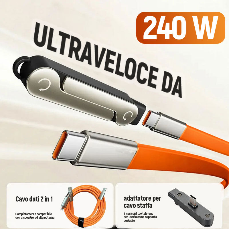 2-i-1 laddningskabel med 240W SuperCharge, 360° roterbart & osynligt stativ, avtagbar design