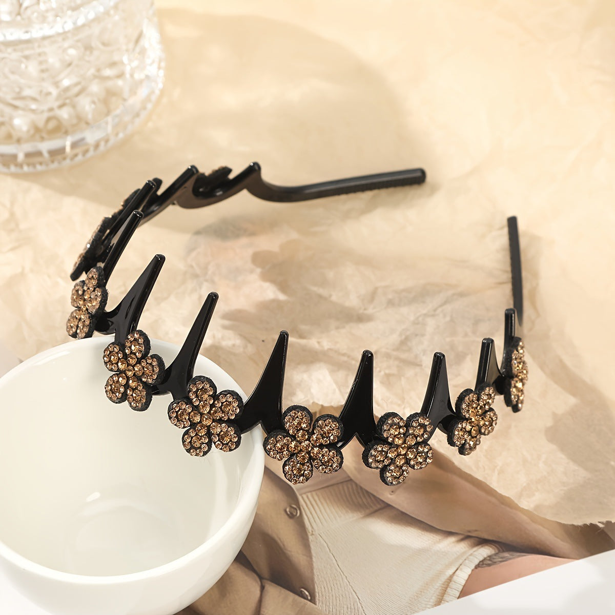 💥Set med vågformade kristallhårband – Lätt, halkfritt och flickaktigt hårsmycke, glittrande vågformade hårband med kristalldetaljer för bröllop och vardagsbruk, flickaktiga och feminina accessoare