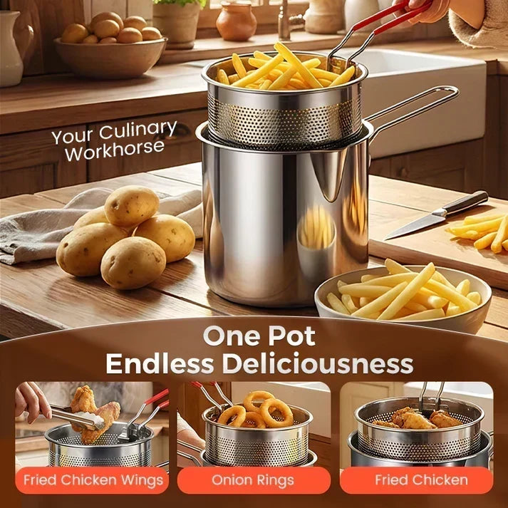 🔥 HETT ERBJUDANDE – 50 % RABATT! 🍳 Multifunktionell stekpanna i rostfritt stål 304 – fritera, steka, koka och stuva i en och samma gryta ✨