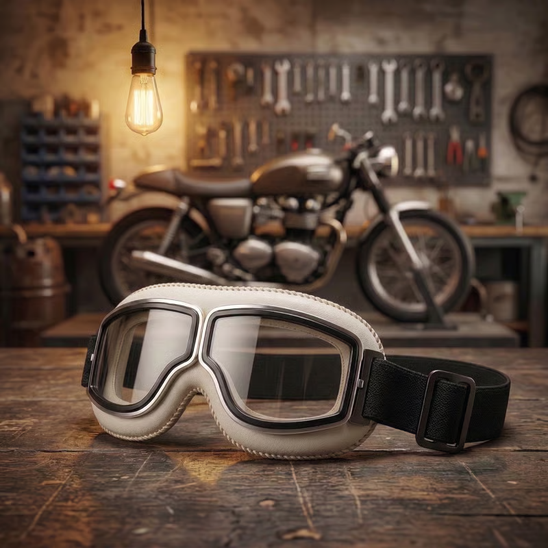 OTG Vintage motorcykelglasögon🕶️ – Passar över receptbelagda glasögon, mjukt vadderade retroglasögon för motorcykelkörning med halkskyddsrem och UV400-skyd