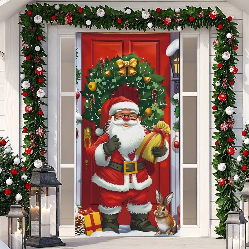 🎄 50% RABATT NU! Juldekoration för ytterdörr – festligt dörröverdrag med tomte, alver & banderoll – enkel installation på under en minut ✨