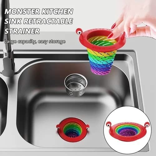 🌈 Utdragbar sil till diskbänken – fångar upp matrester och skräp för att förhindra att avloppen blir igensatt