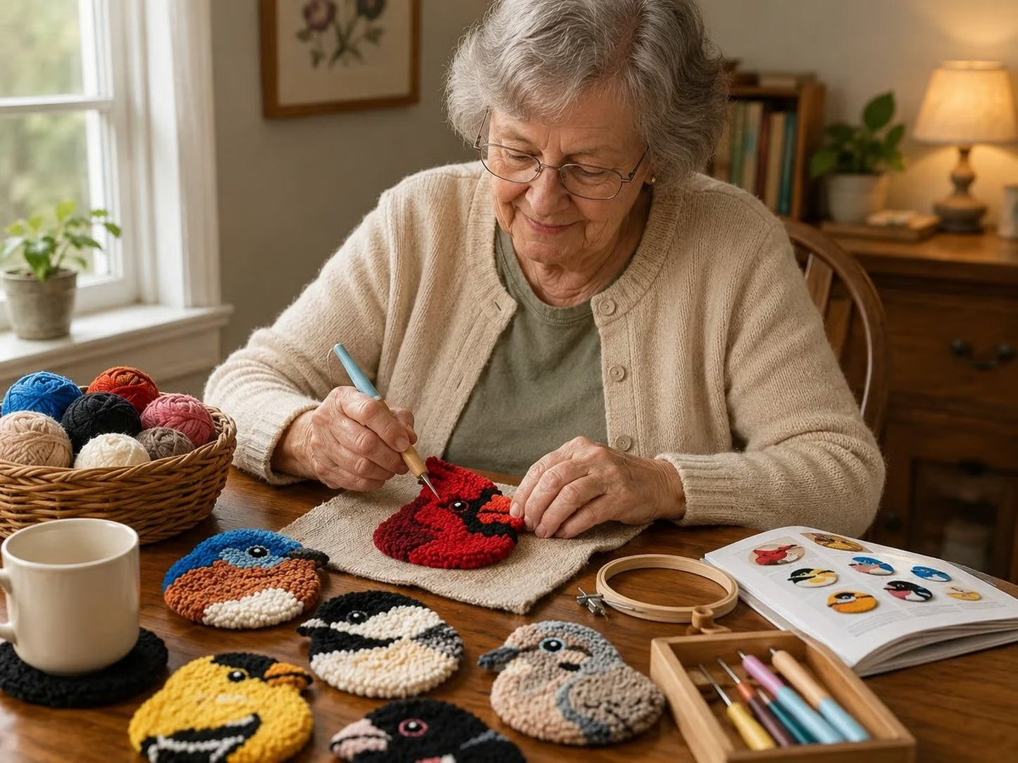 🧵Perfekt för nybörjare🐦DIY-kit för fågelunderlägg med stansnå