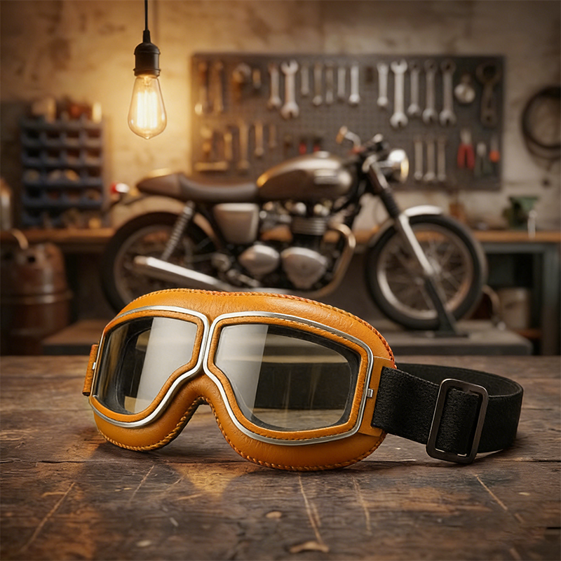 OTG Vintage motorcykelglasögon🕶️ – Passar över receptbelagda glasögon, mjukt vadderade retroglasögon för motorcykelkörning med halkskyddsrem och UV400-skyd