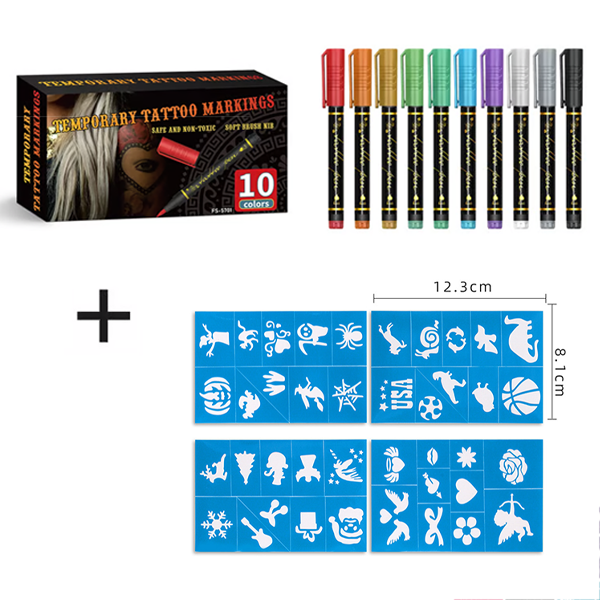 🎨Perfekt för unik kroppskonst🔥Tillfälliga tatueringspennor för hude