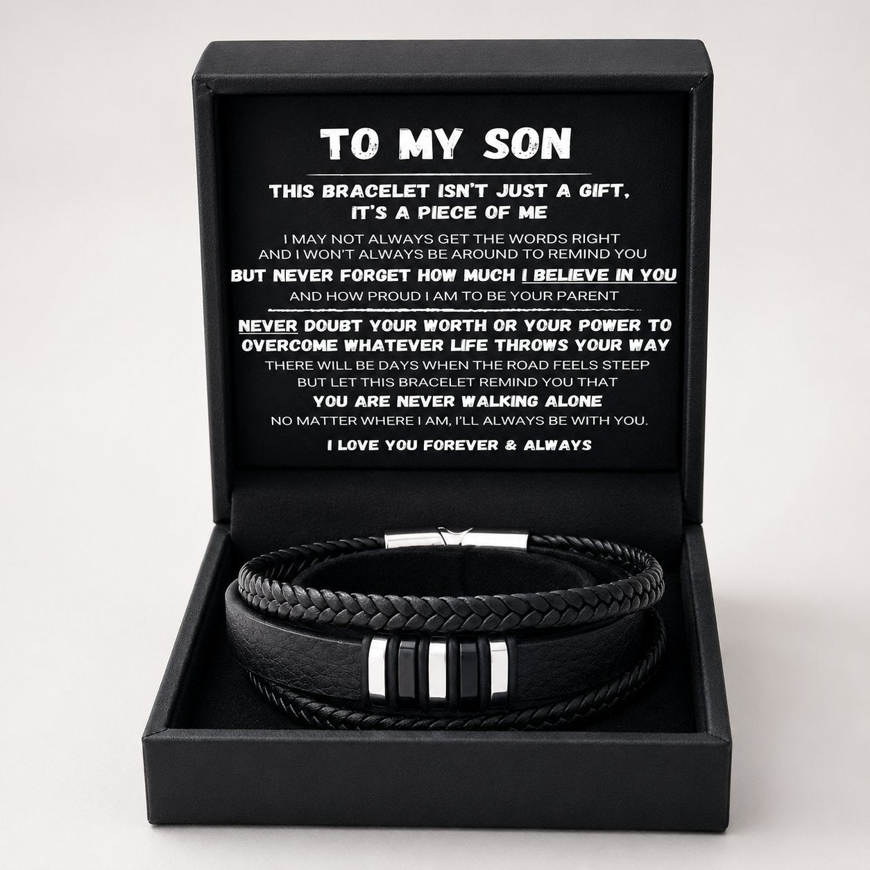 Till min son – ”Never Walk Alone”-set med flätade armban