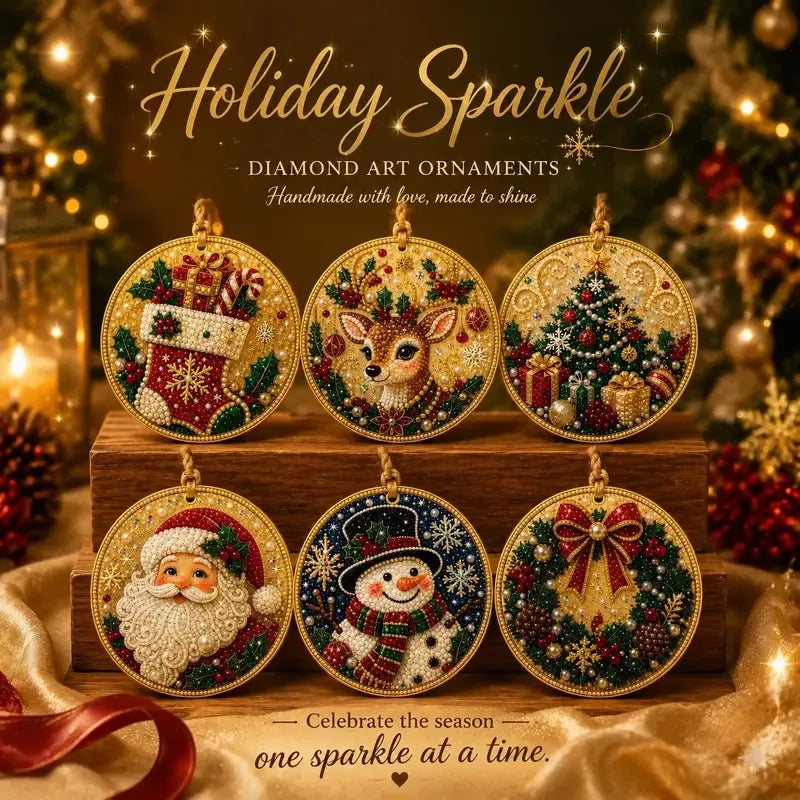 ⏳ Sista dagen med 49 % rabatt – 🎄Nybörjarvänligt DIY-kit för diamantmålning med julpärlor och ädelstenar | 6 festliga motiv med glittrande pärlor, facetterade ädelstenar och detaljer i 3D-lager