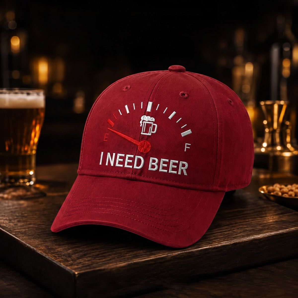 🍺 Basebollkeps med broderiet ”I NEED BEER” – Unisex-minneskeps