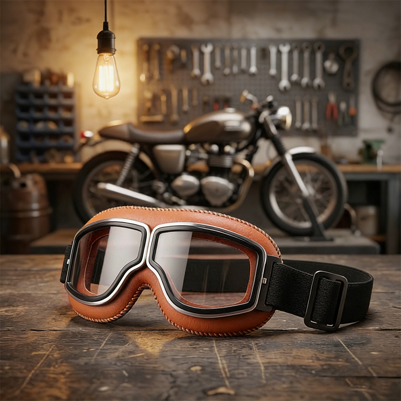OTG Vintage motorcykelglasögon🕶️ – Passar över receptbelagda glasögon, mjukt vadderade retroglasögon för motorcykelkörning med halkskyddsrem och UV400-skyd