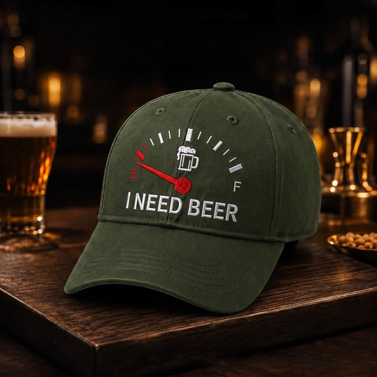 🍺 Basebollkeps med broderiet ”I NEED BEER” – Unisex-minneskeps
