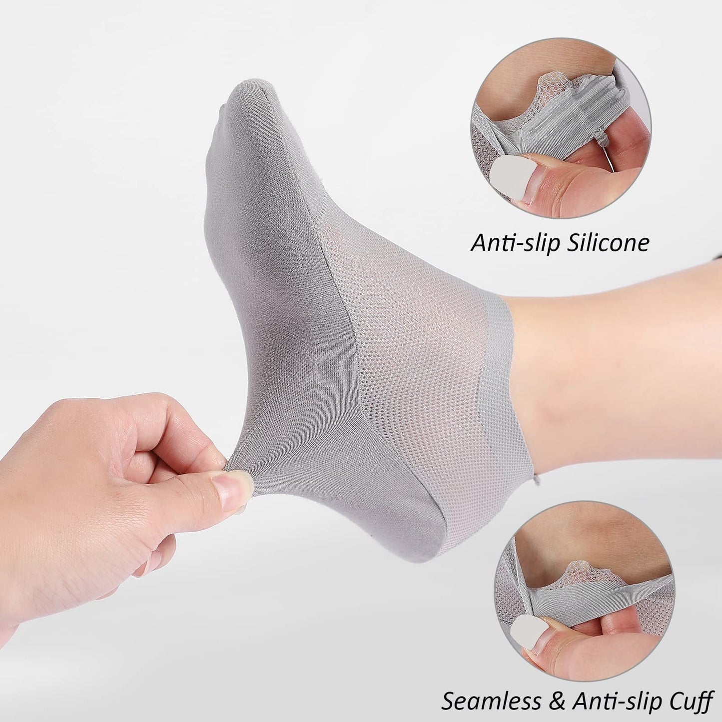 🔥 Förpackning med 3 par osynliga strumpor med halkskydd 🧦 – Andningsbar, låg design med halkskydd och svettabsorberande egenskape
