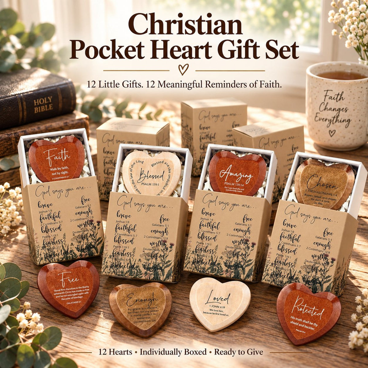 ✝️🎁 Kristet presentpaket med hjärtformade fickkort (12-pack）