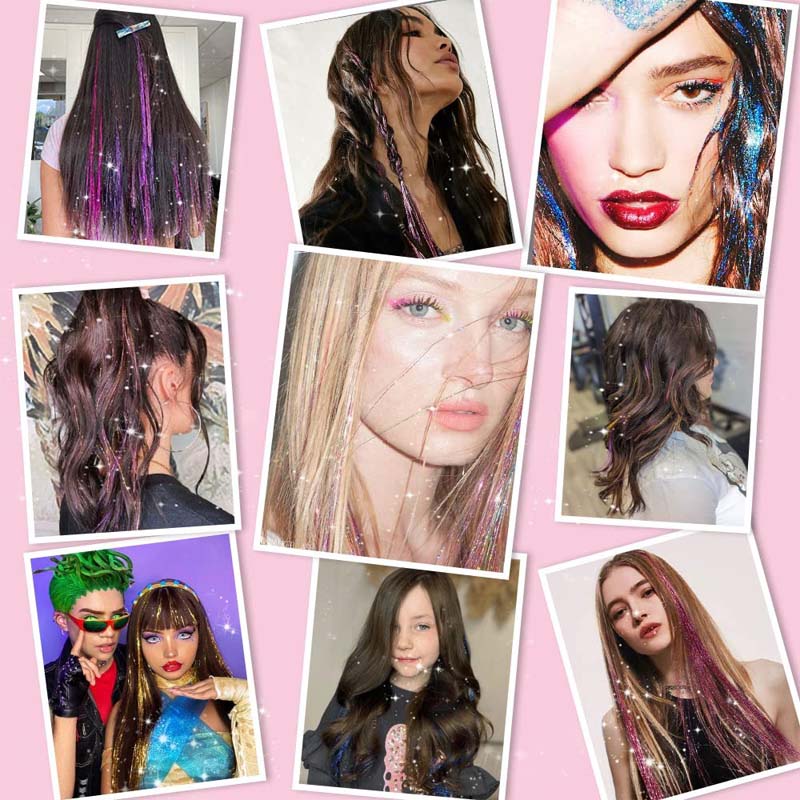 ✨ [Instant Sparkle] 12-delars clip-in tinsel hårförlängningar | Lys upp på några sekunder! 🦄