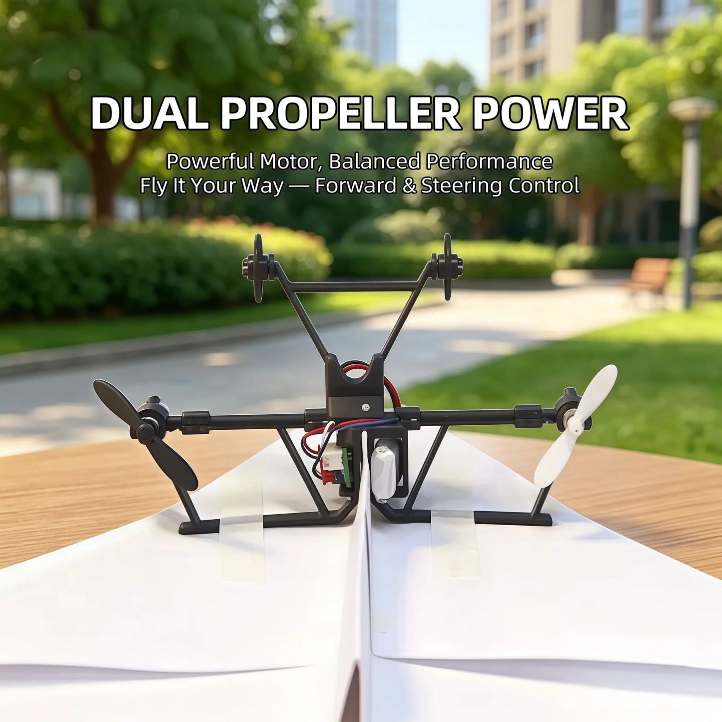 Hotfree motoriserat fjärrstyrt pappersflygplan (med gyroskopisk stabilisator) – DIY-elektriskt fjärrstyrt flygplan med två propellrar, lätt och hopfällbart STEM-leksak