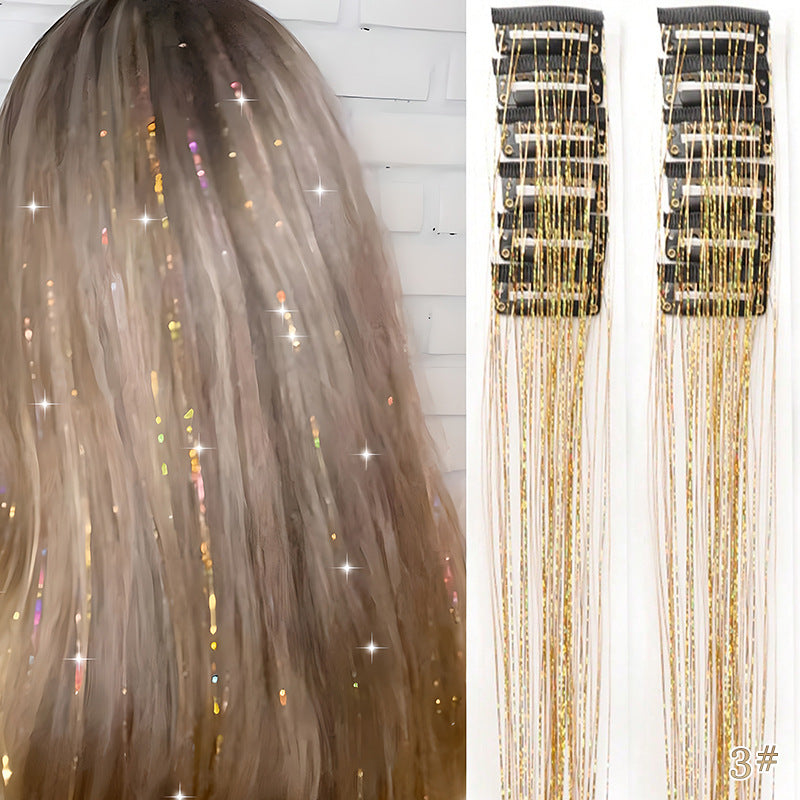 ✨ [Instant Sparkle] 12-delars clip-in tinsel hårförlängningar | Lys upp på några sekunder! 🦄