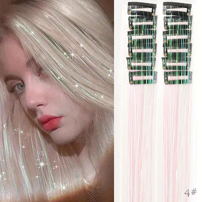 ✨ [Instant Sparkle] 12-delars clip-in tinsel hårförlängningar | Lys upp på några sekunder! 🦄