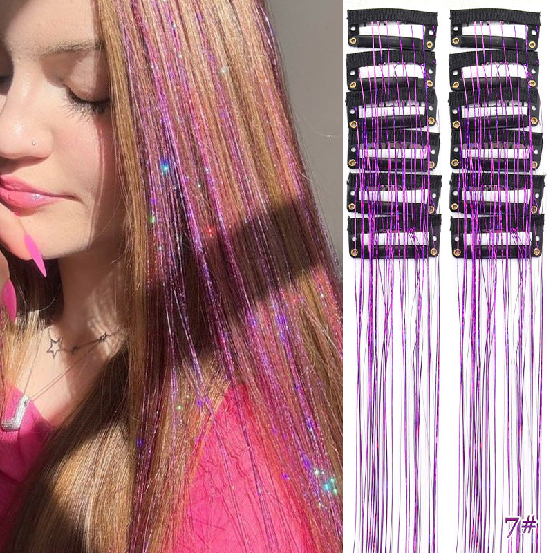 ✨ [Instant Sparkle] 12-delars clip-in tinsel hårförlängningar | Lys upp på några sekunder! 🦄
