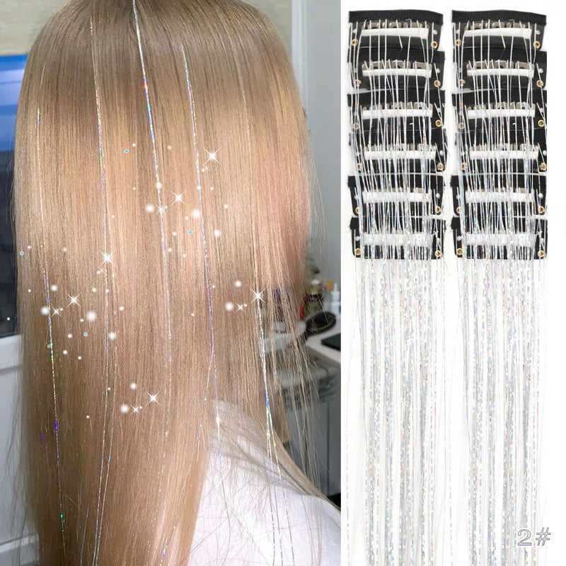 ✨ [Instant Sparkle] 12-delars clip-in tinsel hårförlängningar | Lys upp på några sekunder! 🦄